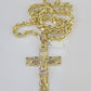 Real 10k Rope Chain Jesus Cross Charm Set 7mm 20"-28" Inch Necklace Yellow Gold