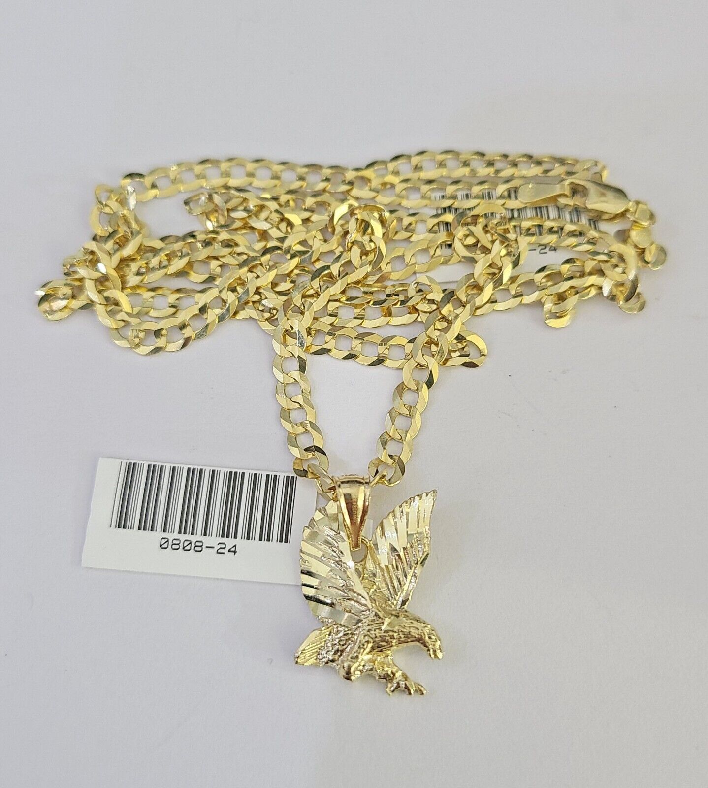 10k Gold Cuban Curb Chain Eagle Charm Solid 4mm 18"-28" SET Necklace Pendant