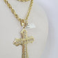 Real 10k Rope Chain Jesus Cross Charm Set 7mm 18"-26" Inch Necklace Yellow Gold