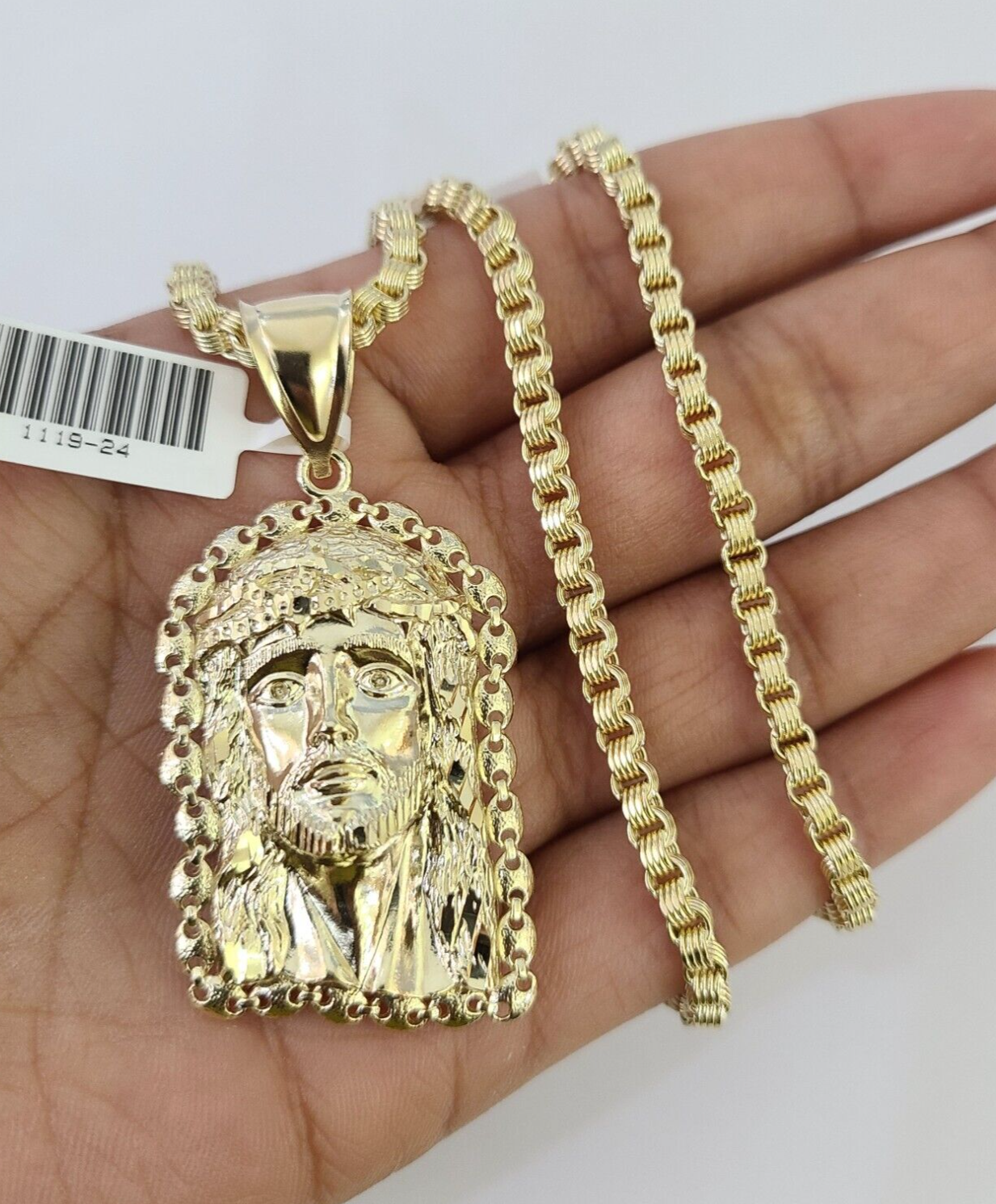 10k Gold Byzantine Necklace Jesus Head Charm 20-28 inches 3mm REAL SET Chain