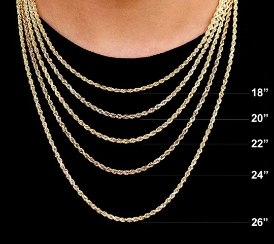 10k Yellow Gold Rope Chain 4mm 18"-26" Inch Real Gold 10kt All Sizes