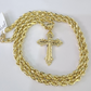 Real 10k Rope Chain Jesus Cross Charm Necklace Pendant Set 5mm 18"-28" Gold