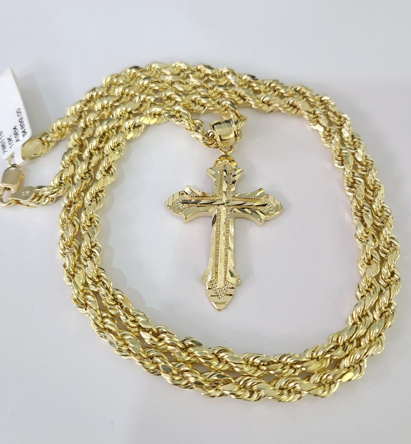 Real 10k Rope Chain Jesus Cross Charm Necklace Pendant Set 5mm 18"-28" Gold