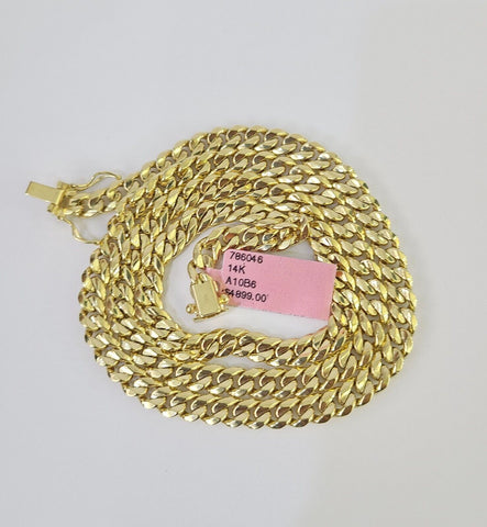 Real 14K Miami Cuban Link Chain Necklace Yellow Gold 22 inch 6mm Mens Hollow