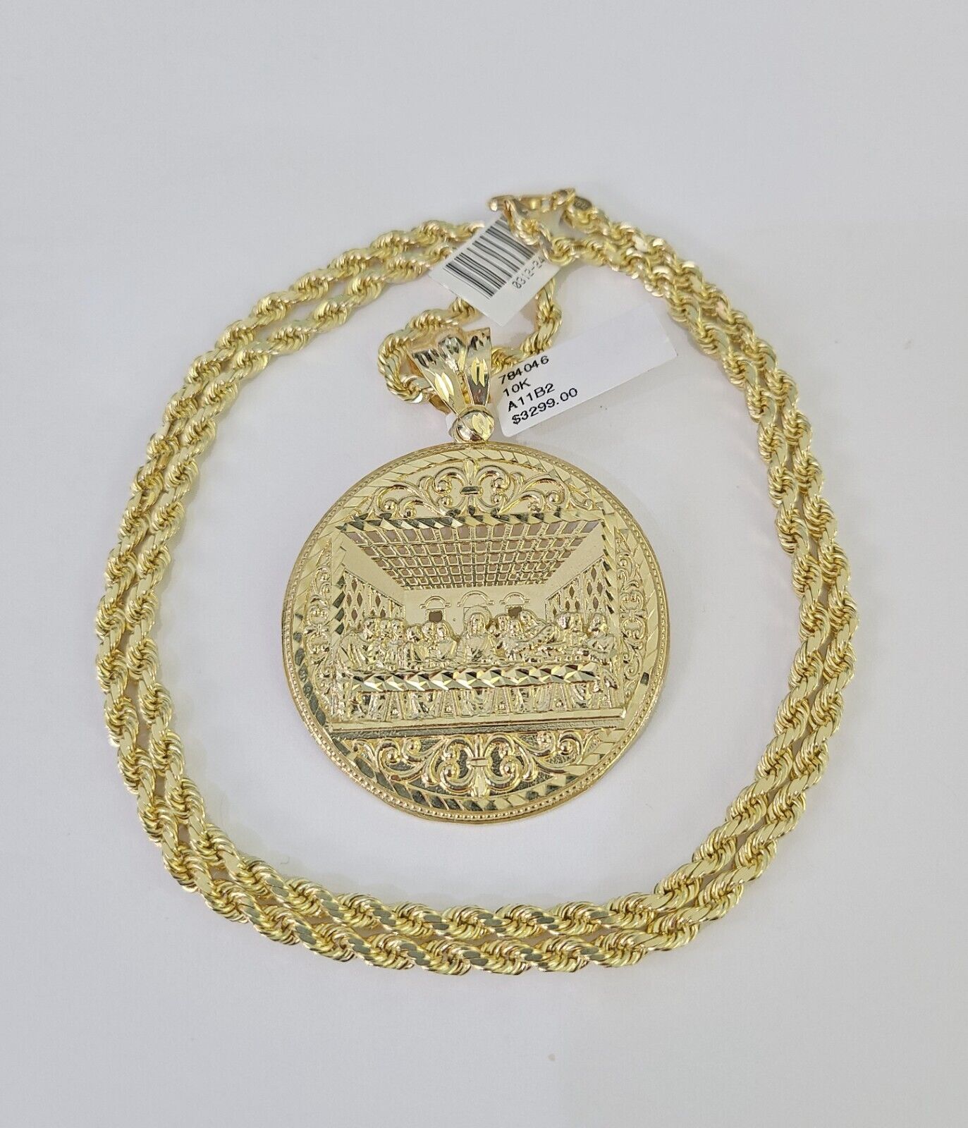 10k Solid Rope Chain Last Supper Charm Set 4mm 20"-28" Necklace Gold Yellow