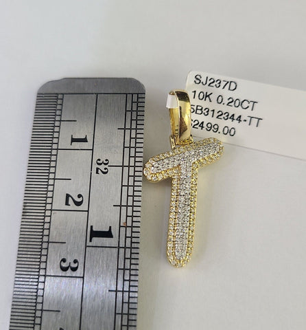 10k Miami Cuban Chain T Diamond Charm Set 4mm 18-26"Yellow Gold Necklace Pendant
