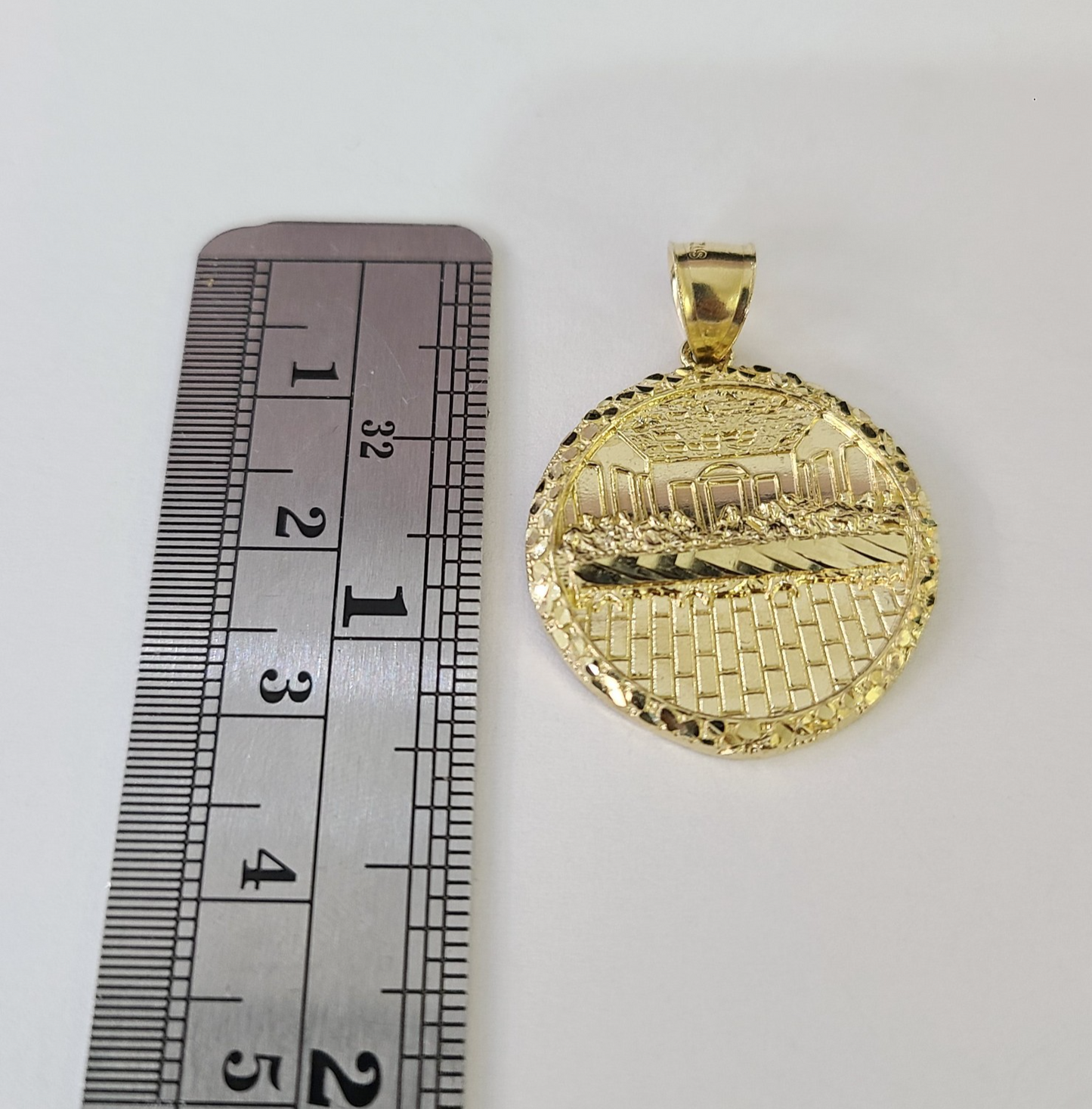 10k Gold Chain Last Supper Nugget Pendant Cuban Curb Link 5mm 18"-28" Inch SET