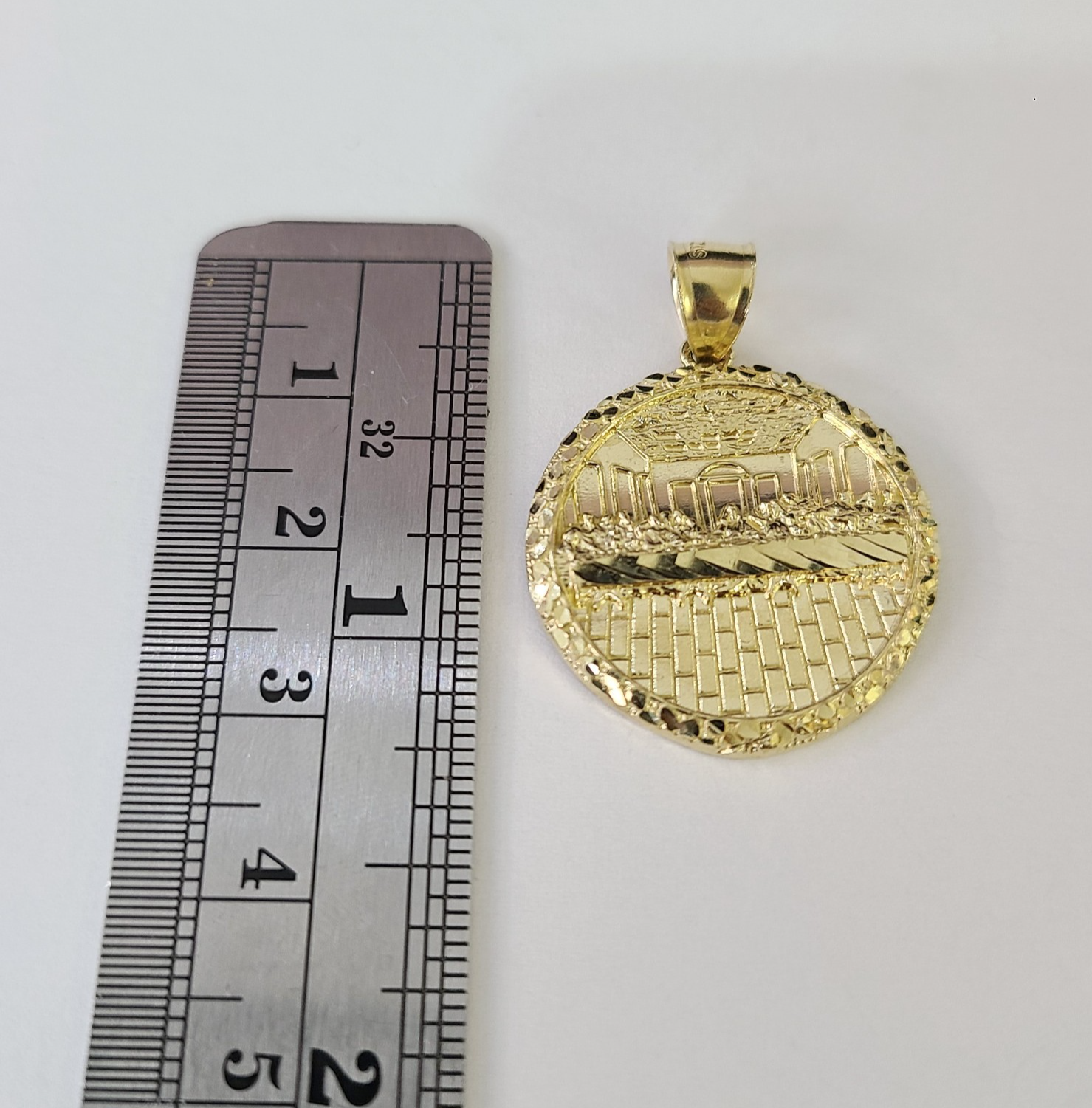 10k Gold Chain Last Supper Nugget Pendant Cuban Curb Link 5mm 18"-28" Inch SET