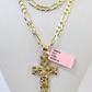14k Solid Figaro Chain Nugget Jesus Cross Pendant Gold 4mm 18"-28" SET Necklace
