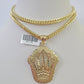 10K Franco Chain Crown Pendant Charm Necklace 20"-28" 4mm Gold SET Yellow