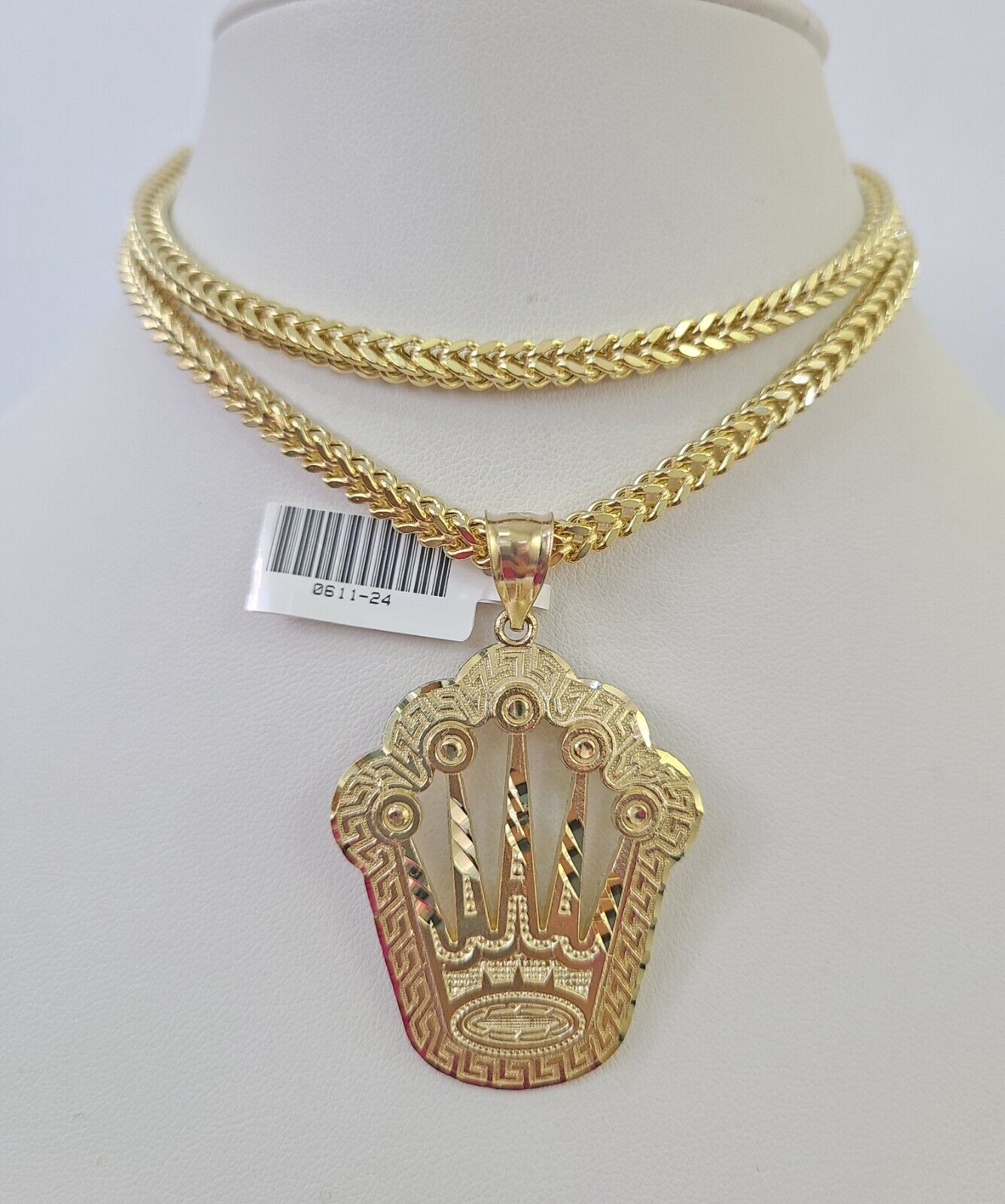 10K Franco Chain Crown Pendant Charm Necklace 20"-28" 4mm Gold SET Yellow