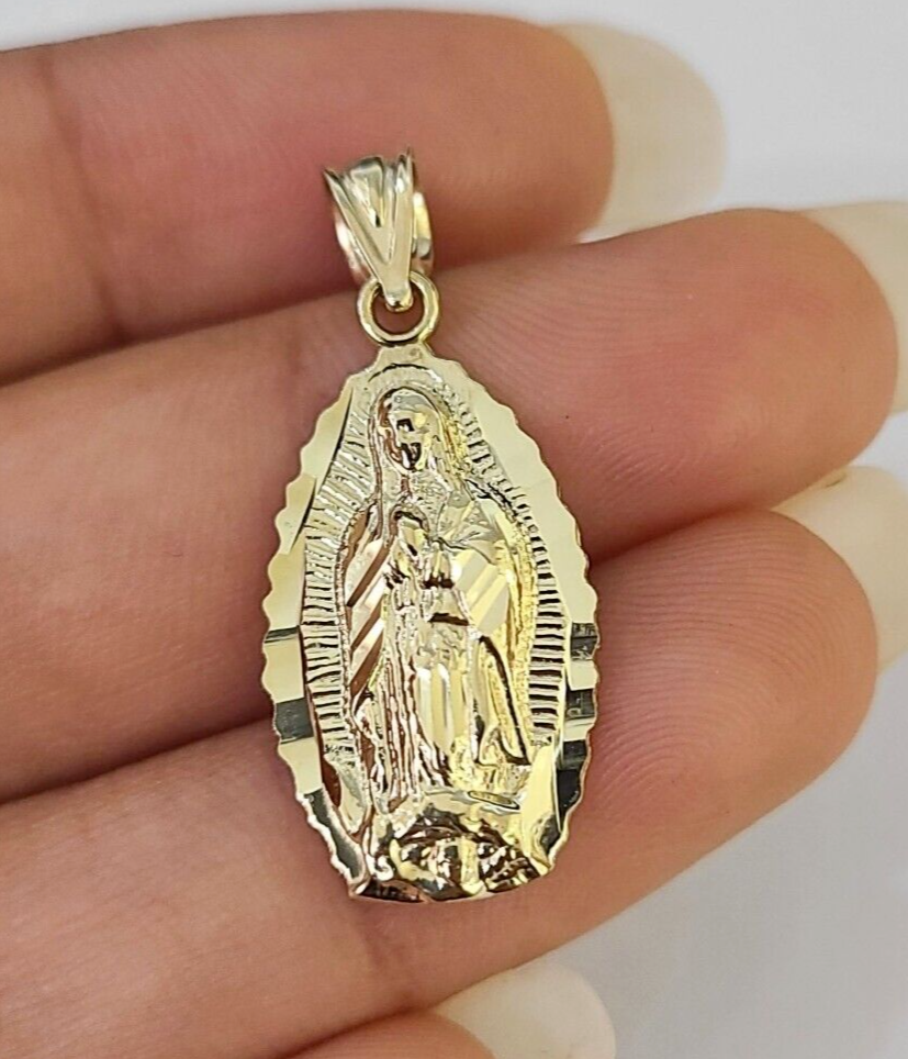 Real 10K Virgin Mary Pendent Charm 10kt Yellow Gold 1" Oval Holy Mother