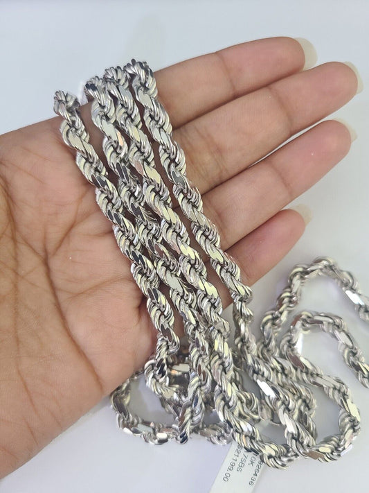 10K Rope Chain Real Solid White Gold Necklace 5mm Length 20" 22" 24" 26" 28" 30"