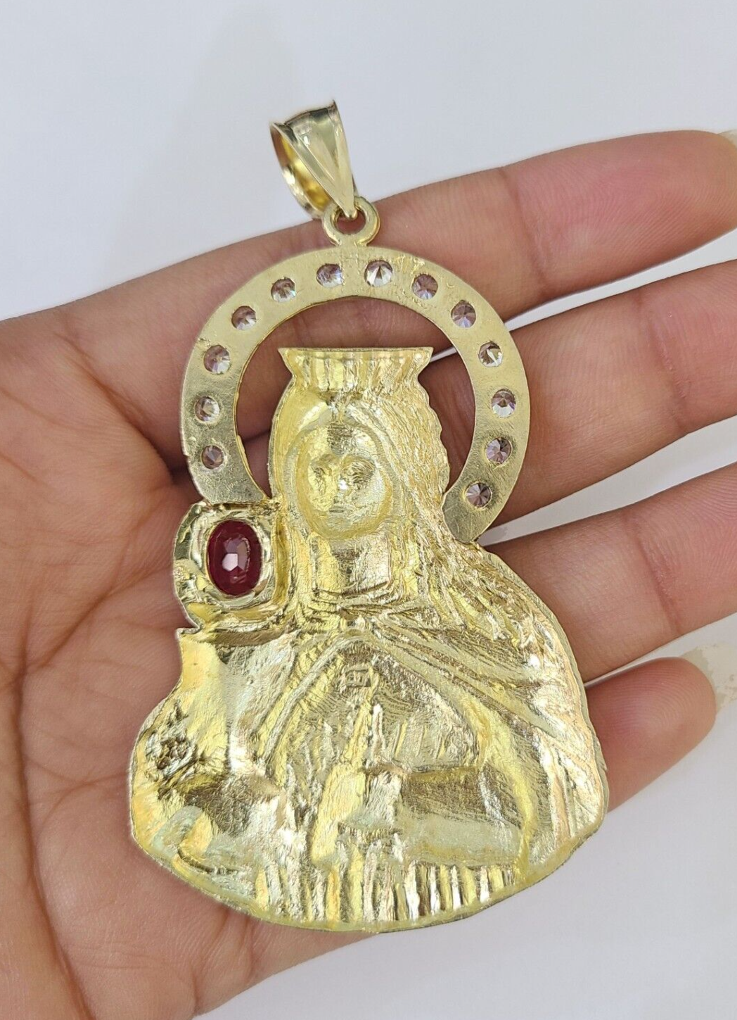 Real 10K Gold Saint Barbara Charm Shiny Cut 10kt yellow Gold Pendent 3"