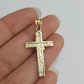 10k Gold Chain Miami Cuban Jesus Cross Charm Pendant Set 4mm 18"28" Necklace