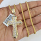 10K Gold Franco Chain Jesus Cross Charm Pendant 20-26 inches 2.5mm REAL Yellow