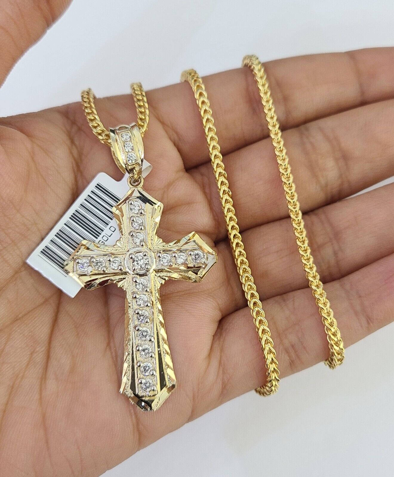 10K Gold Franco Chain Jesus Cross Charm Pendant 20-26 inches 2.5mm REAL Yellow