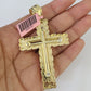 Real 14k Solid Chain Cross Charm Set Miami Cuban Link 6mm Necklace Pendant Gold