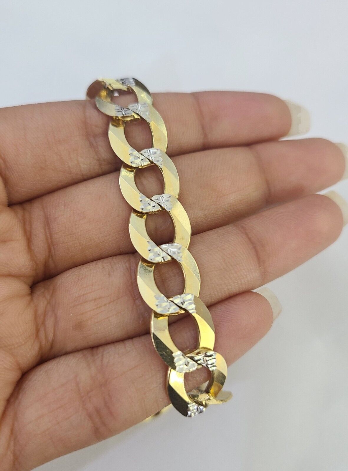 14K Gold Bracelet Cuban Curb Link Diamond Cut 11mm 7" Inch REAL Gold
