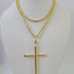 10k 3mm Rope Chain Jesus Cross Pendant 18"-30" Yellow Gold Set Charm Necklace