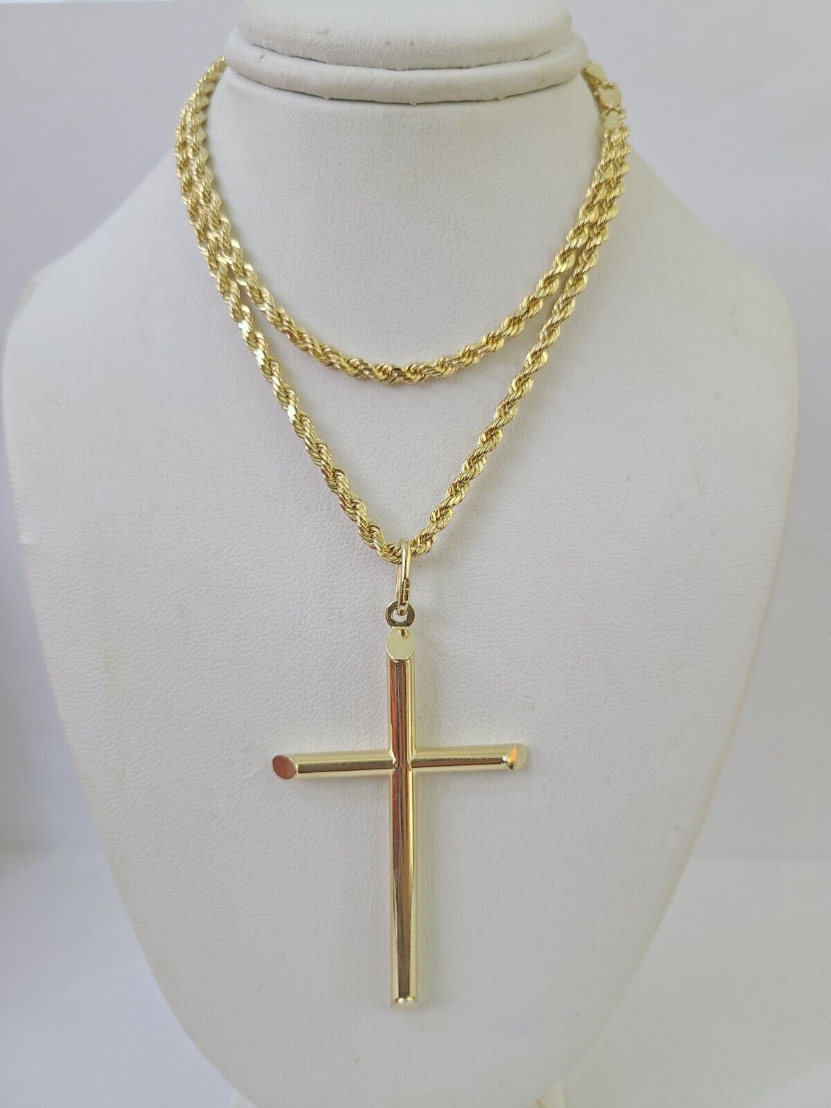 10k 3mm Rope Chain Jesus Cross Pendant 18"-30" Yellow Gold Set Charm Necklace