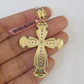 14k Jesus Christ CZ Cross Charm Pendant Yellow Gold REAL Genuine Diamond Cuts