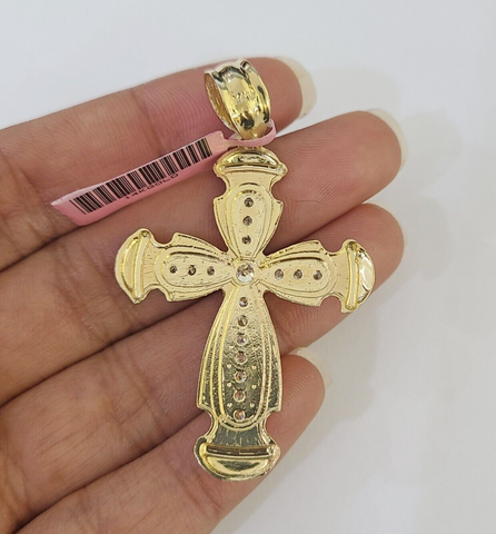 14k Jesus Christ CZ Cross Charm Pendant Yellow Gold REAL Genuine Diamond Cuts