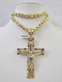 10k Gold Byzantine Necklace Jesus Cross Charm Pendant 20"-30" 8mm REAL SET Chain