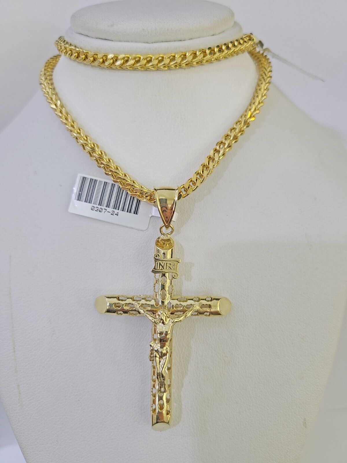 10K Gold Franco Chain INRI Cross Charm Length 18-26 inches 3mm REAL Yellow