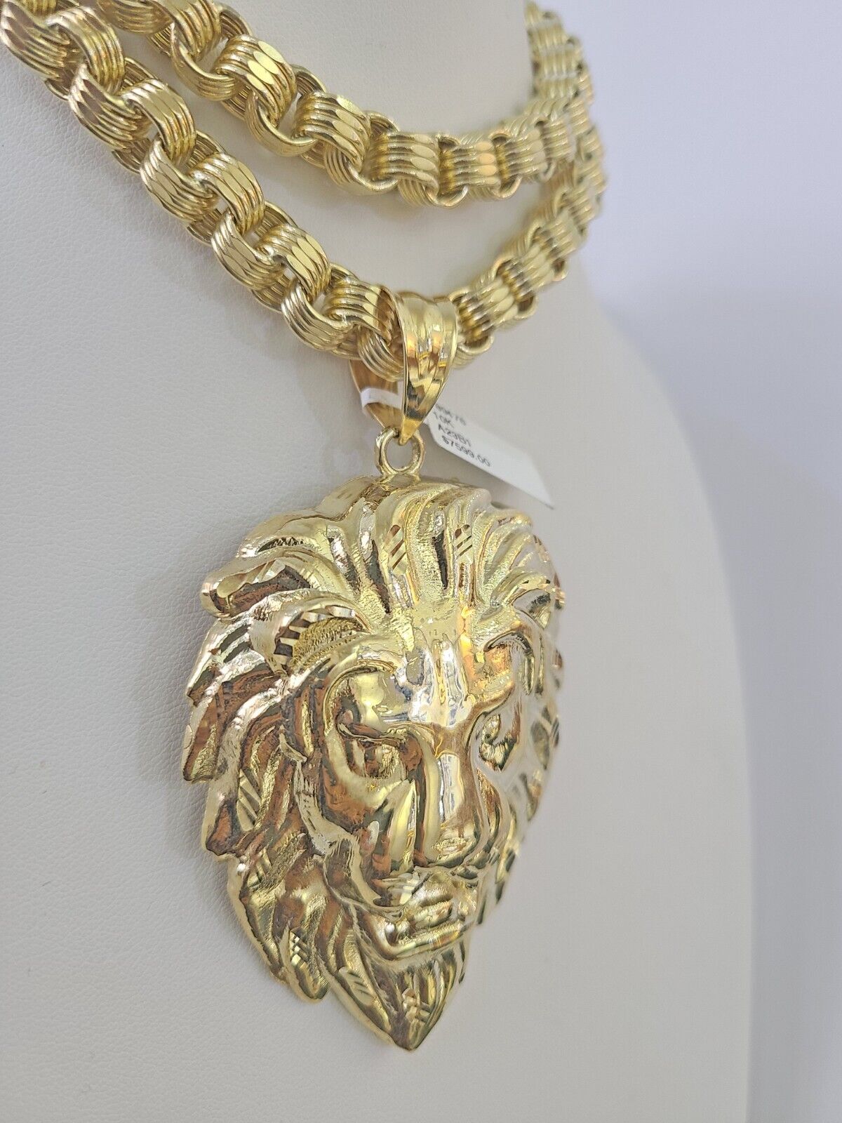 10k Gold Byzantine Necklace Lion Charm 20-30 inches 9mm REAL Yellow SET Chain