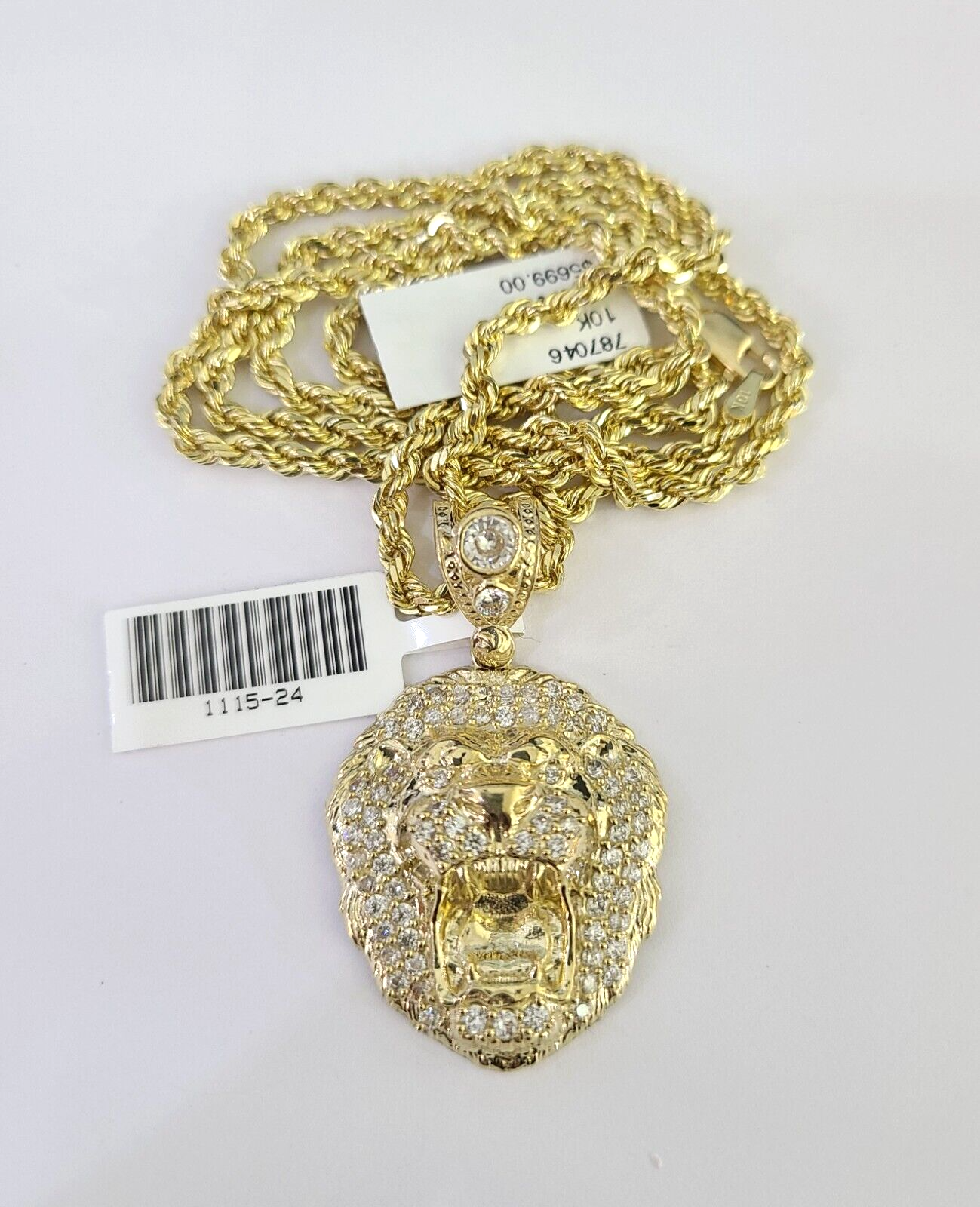 10k Solid Rope Chain 3mm Lion Head Pendant Charm Necklace SET 18-26 in