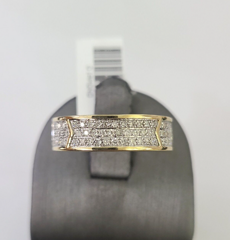 Real 14k Diamond Mens Ring Band Yellow Gold Casual Genuine Natural Wedding