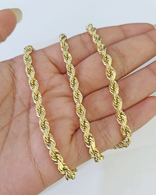 14k Real Solid Rope Chain Yellow Gold 4.5mm 18"-26" Inch Men Women Genuine