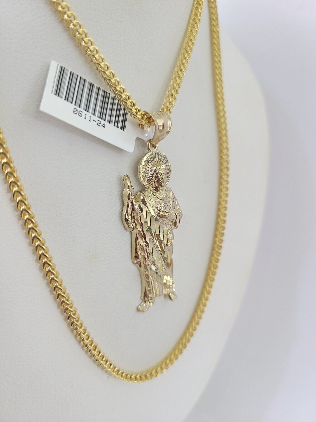 10K Franco Chain Saint Jude Pendant Charm Necklace 20"-26" 2.5mm Yellow Gold