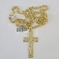 Real 10k Rope Chain Jesus Cross Charm Necklace Pendant Set 5mm 20"-30" Inch Gold