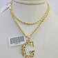 10k Gold Initial G Charm Rope Chain 16"-26" 2.5mm SET Necklace Alphabet Pendant