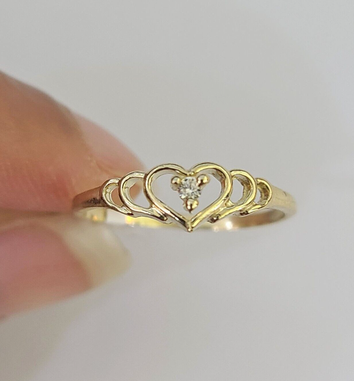 Real 10k Yellow Gold Hearts Ring Wedding Engagement Casual 10Kt Genuine