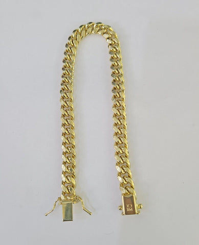 Real 14K Miami Cuban Bracelet Yellow Gold Box Clasp 8.5" Inch 7mm Link