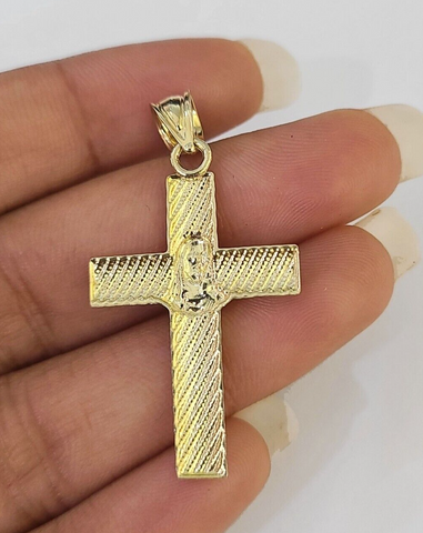 Real 10K Jesus Cross Pendant 1.5" Yellow Gold Charm Genuine