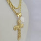 Real 10k Solid Rope Chain Jesus Cross Charm Set 3mm 20"-30" Inch Necklace Gold