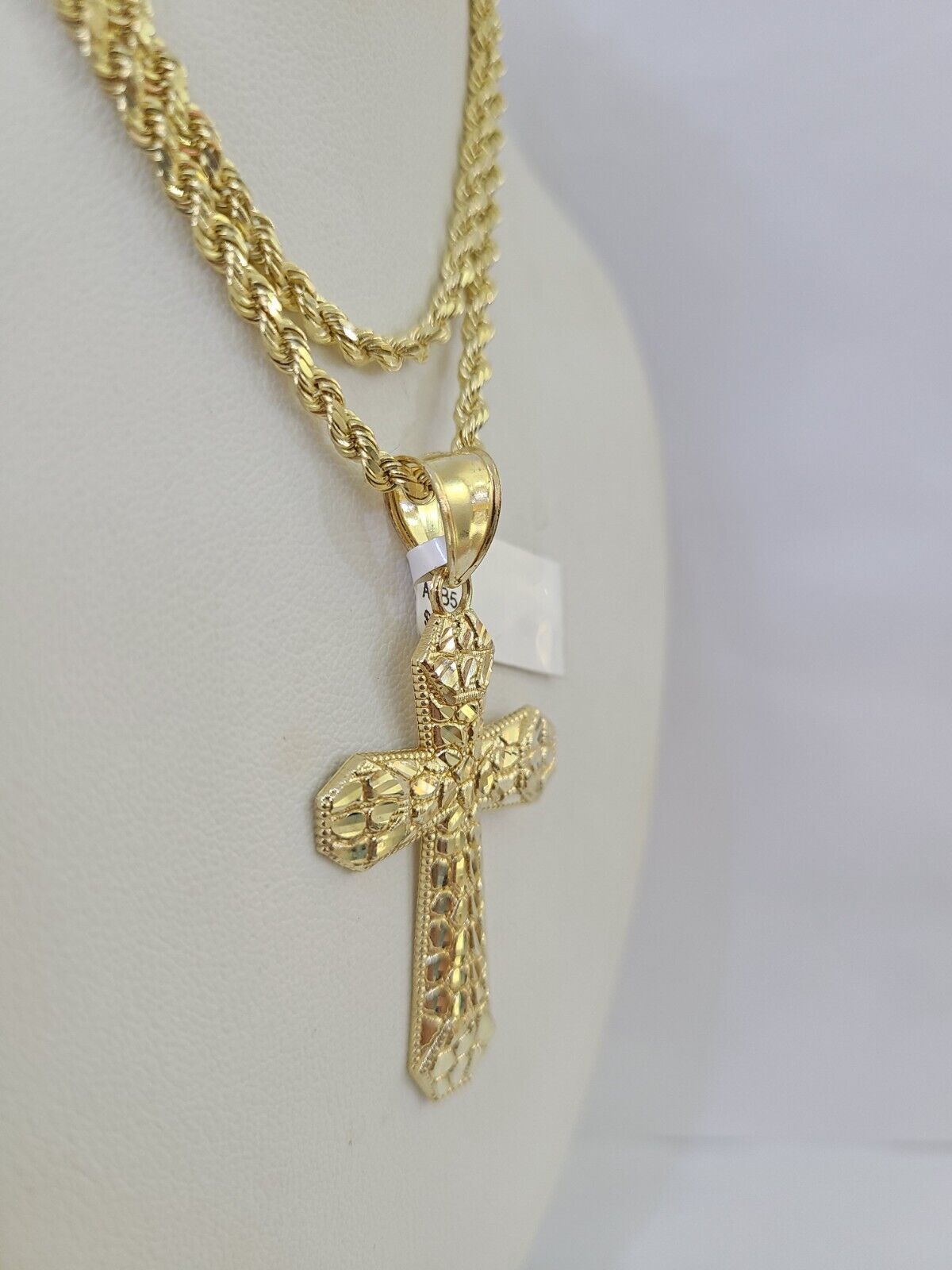 Real 10k Solid Rope Chain Jesus Cross Charm Set 3mm 20"-30" Inch Necklace Gold