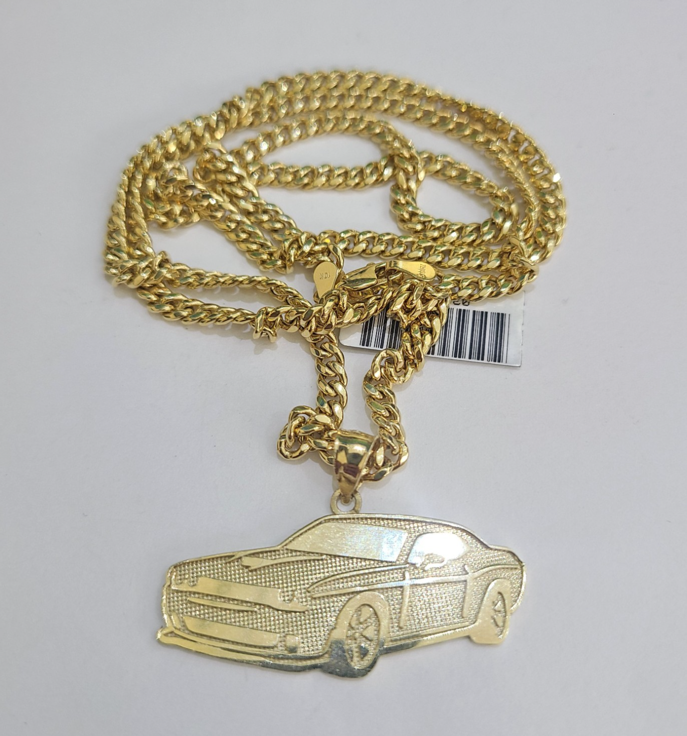 10k Gold Chain Miami Cuban Car Challenger Charm Pendant Set 4mm 18"28" Necklace