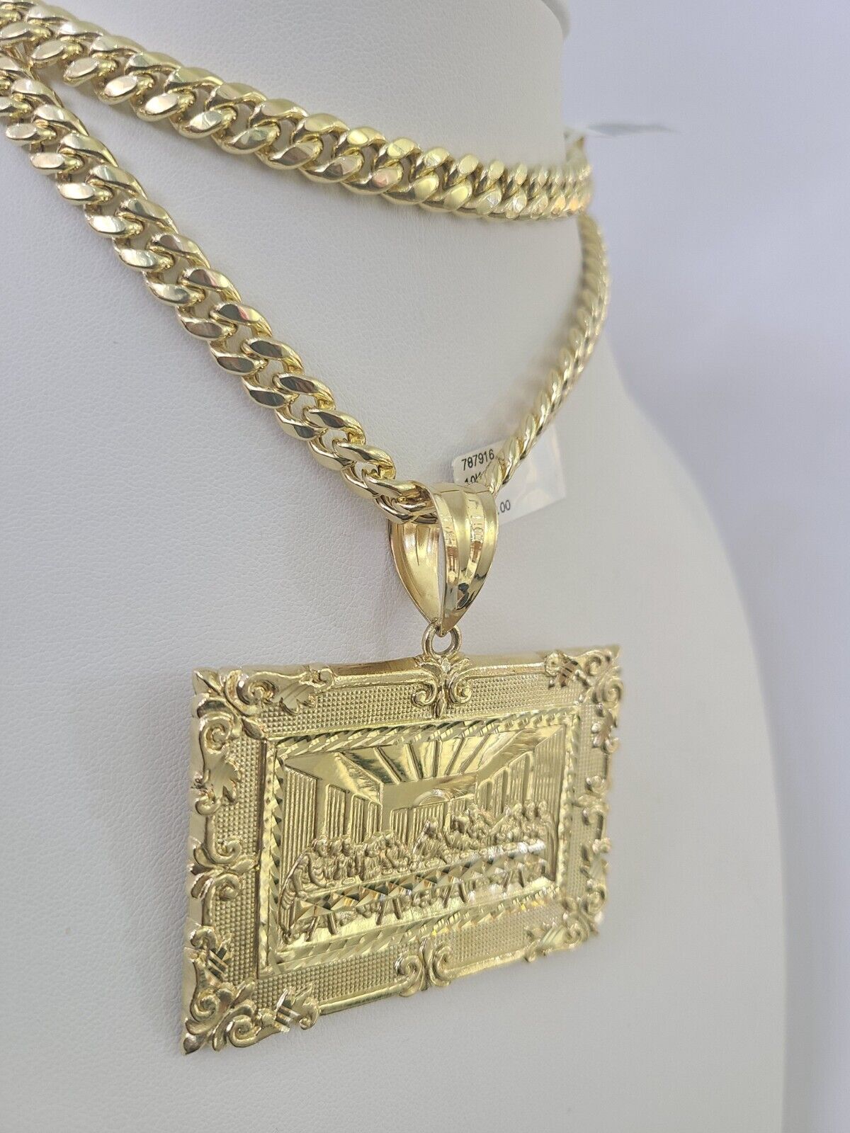 10K Miami Cuban Link Chain Last Supper Pendent Charm 8mm 20"-30" Necklace Gold