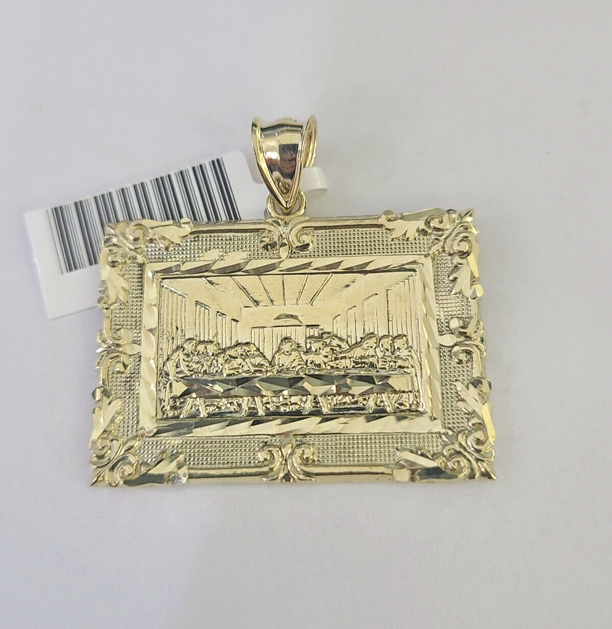 Real 10k Last Supper Pendant Charm Yellow Gold 1.5" Diamond Cut Genuine