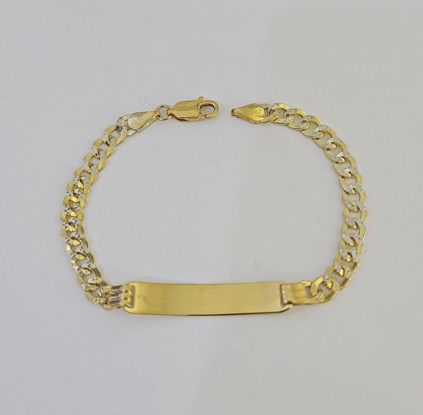 REAL 10K Gold ID Bracelet Kids Baby Diamond Cuts Cuban Curb Link