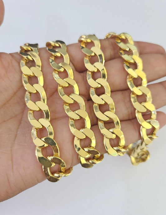 Real 10k Cuban Curb Link chain SET Yellow Gold 11mm 20-30Inch Necklace Men Women