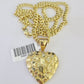 10k Miami Cuban Chain Nugget Heart Charm Set 4mm 18"-28" Necklace Yellow Gold