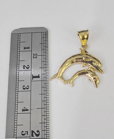 10K Real Dolphin Charm Pendant Yellow Gold 1" Genuine