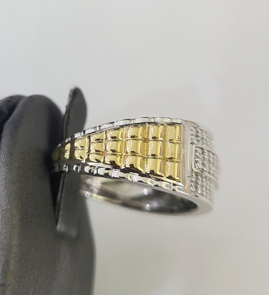 Real 10k Diamond Mens Ring Band Yellow Gold Casual Genuine Natural Wedding