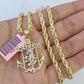 14k Solid Rope Chain Jesus Anchor Charm Set 4mm 18-28" Inch Necklace Yellow Gold